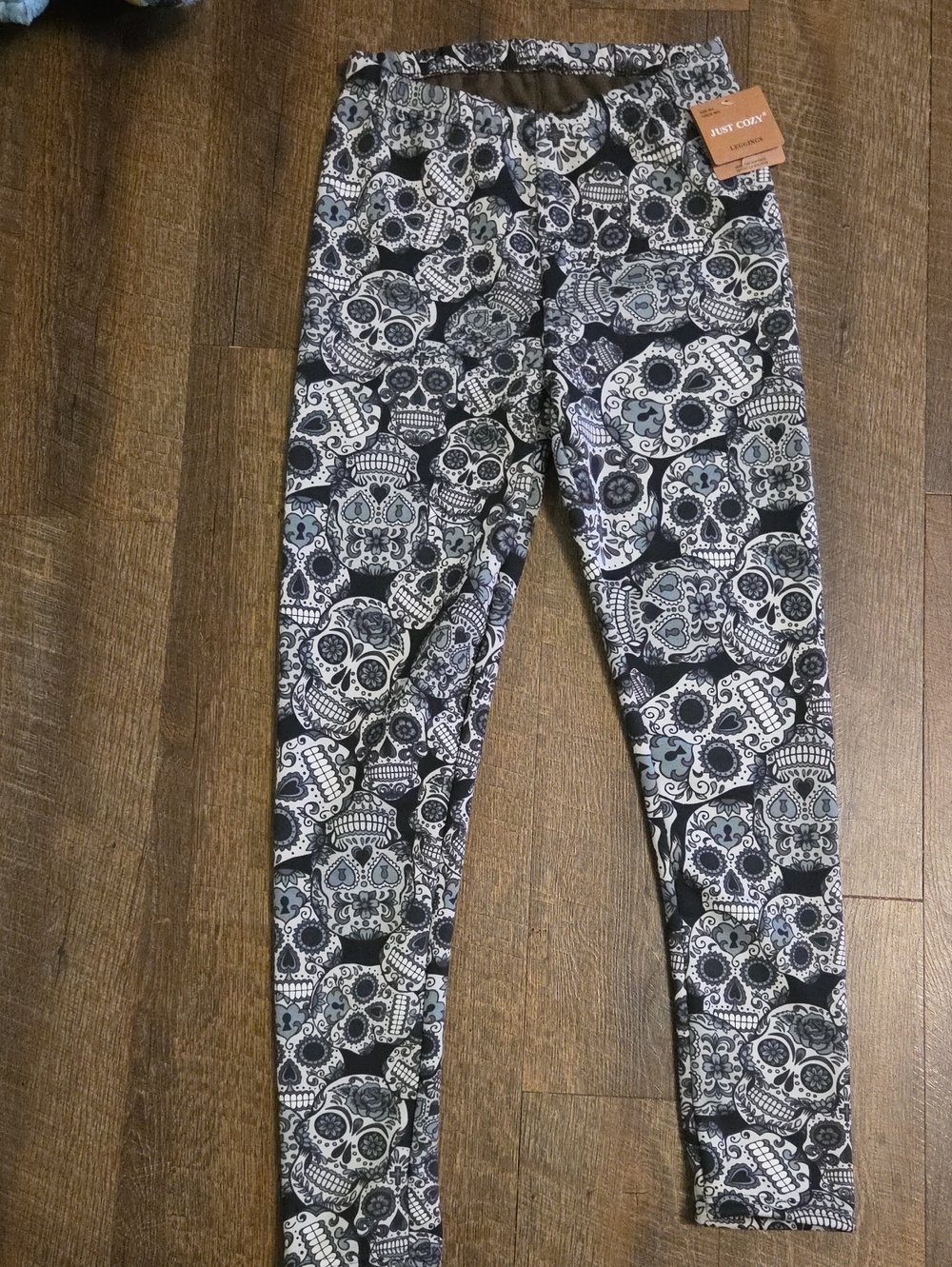 Day of the Dead Skull Print Leggings - Black & White
